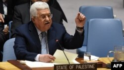 Tổng thống Palestine Mahmoud Abbas phát biểu tại Hội đồng Bảo an Liên hiệp quốc ở New York, ngày 20/2/2018.