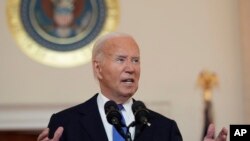 President Joe Biden speaks in the Cross Hall of the White House Monday, July 1, 2024, in Washington.