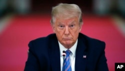 FILE - Then-President Donald Trump attends an event in the East Room of the White House, on July 7, 2020.