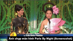 Cô Trần Uyên Phương, phó tổng giám đốc Tân Hiệp Phát, xuất hiện trong một show của Paris By Night bên cạnh MC Nguyễn Cao Kỳ Duyên