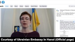 Đại biện Nataliya Zhynkina phát biểu trên trang Facebook của Đại sứ quán Ukraine ở Hà Nội, 21/3/2022.