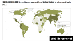 Việt Nam nhận hơn 7,7 tỷ đôla kiều hối từ Mỹ trong năm 2017. Photo Thống kê của Pew Research Center. 