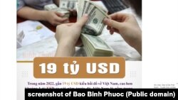 Việt Nam nhận kiều hối lên đến gần 19 tỷ đô la trong năm 2022.