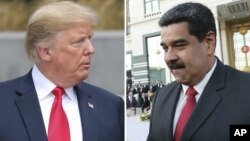 Hình ảnh ghép chân dung Tổng thống Trump và Tổng thống Venezuela Maduro.