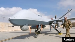 Máy bay không người lái MQ-9 Reaper của Mỹ tại căn cứ không quân Kandahar, Afghanistan, ngày 23/1/2018. 