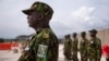 Kenyan members of the Multinational Security Support Mission (MSS) stand at attention as they wait the arrival of US Secretary of State Antony Blinken for a meeting at the base in Port Au Prince, Haiti on September 05, 2024.