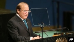 Thủ tướng Pakistan Nawaz Sharif phát biểu tại phiên họp của Đại hội đồng Liên Hiệp Quốc lần thứ 71 tại trụ sở chính ở New York, ngày 21 tháng 9 năm 2016.