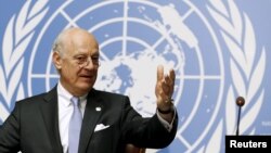 Đặc sứ Liên hiệp quốc về Syria Staffan de Mistura phát biểu tại Geneva, ngày 28/4/2016.