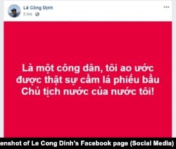 Nhà hoạt động Lê Công Định bày tỏ quan điểm trên Facebook về bầu chủ tịch nước, 22/10/2018