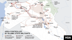 Các khu vực bị kiểm soát bởi quân đội Nhà nước Hồi giáo.