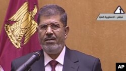 Tân tổng thống Ai Cập Mohamed Morsi phát biểu tại Cairo, sau khi nhậm chức ngày 30 tháng 6, 2012