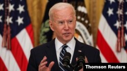 Tồng thống Joe Biden họp báo tại Tòa Bạch Ốc ngày 25/3/2021.