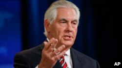 Ngoại trưởng Rex Tillerson nói chuyện tại Bộ Ngoại giao ở Washington về chính sách của Mỹ tại Afghanistan, ngày 22/8/2017.