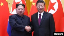 Ông Kim Jong Un và Chủ tịch Trung Quốc Tập Cận Bình trong chuyến thăm hồi tháng Ba.