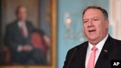 Ngoại trưởng Mike Pompeo phát biểu trong cuộc họp báo tại Bộ Ngoại giao Mỹ ngày 7/8/2019