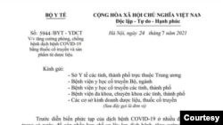 Công văn 5944/BYT-YDCT của Bộ Y Tế. (Hình: Trích xuất từ nld.com.vn)