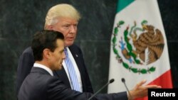 Ông Donald Trump và Tổng thống Mexico Enrique Pena Nieto đến tham dự một buổi họp báo ở Mexico City, Mexico, 31/8/2016.