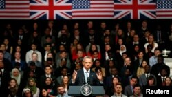 Tổng thống Obama tham dự một cuộc tranh luận ở Lindley Hall, London, Anh, hôm 23/4/2016.