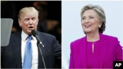 Ứng viên Tổng thống đảng Cộng Hòa Donald Trump (trái) và ứng viên đảng Dân Chủ Hillary Clinton, ngày 03 tháng 11 năm 2016. 