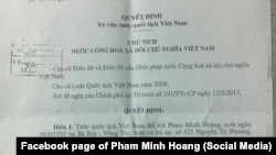 quyết định của Việt Nam tước quốc tịch đối với ông Phạm Minh Hoàng, 10/6/2017