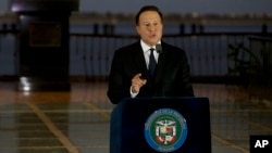 Tổng thống Panama Juan Carlos Varela đọc diễn văn trước quốc dân ở Panama City, ngày 6/4/2016.