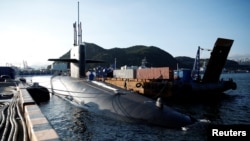 U.S. Ballistic Missile Submarine USS Kentucky anchored at Busan Naval Base