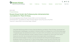 Tuyên bố của Dân biểu Đức Renate Kunast về việc kêu gọi chính quyền Việt Nam trả tự do cho ông Phạm Chí Dũng. Photo renate-kuenast.de.