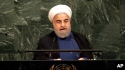 Tổng thống Iran Hassan Rouhani phát biểu trong phiên họp của Đại hội đồng Liên Hiệp Quốc tại trụ sở Liên Hiệp Quốc ở New York, ngày 20 tháng 9, 2017.