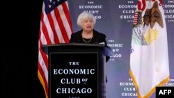 Bộ trưởng Tài chính Hoa Kỳ Janet Yellen phát biểu hôm 25/1/2024 ở Chicago, Illinois. (Photo by KAMIL KRZACZYNSKI / AFP)