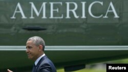 United States President Barack Obama departs the White House on the South Lawn in Washington.