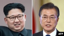 Tư liệu: Lãnh tụ Triều Tiên Kim Jong Un (trái), và Tổng Thống Hàn quốc Moon Jae In (phải)