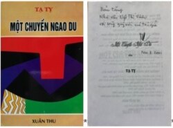 Từ trái, Một Chuyến Ngao Du, truyện, nhà xuất bản Xuân Thu, California 2000, với thủ bút đề tặng của tác giả. [tư liệu Ngô Thế Vinh]