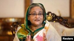 Thủ tướng Bangladesh Sheikh Hasina trong một cuộc họp báo tại Dhaka, ngày 6/1/2014. 