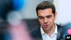 Thủ tướng Hy Lạp Alexis Tsipras phát biểu trong một cuộc họp báo tại Brussels, ngày 22/6/2015.