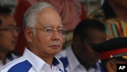 Thủ tướng Malaysia Najib Razak trong lễ kỷ niệm ngày Quốc khánh lần thứ 58 tại Quảng trường Độc lập Kuala Lumpur, ngày 31/8/2015. Ông Najib thề quyết sẽ không tù chức và chỉ trích những người biểu tình là 'đầu óc nông cạn'.