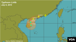 Bão Linfa trên bản đồ dự báo thời tiết ngày 9 tháng 7 năm 2015.