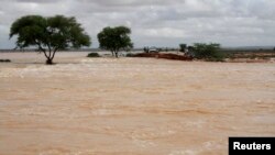 Một cây cầu bị nước lũ cuốn trôi tại khu vực bán tự trị Puntland của Somalia, ngày 12/11/2013.