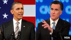 Tổng thống Barack Obama (trái) và ứng cử viên tổng thống đảng Cộng hòa Mitt Romney