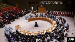 The UN Security Council holds a meeting at UN headquarters in New York on September 25, 2024. (Photo by Leonardo Munoz / AFP)