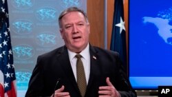 Ngoại trưởng Hoa Kỳ Mike Pompeo phát biểu tại cuộc họp báo hôm 22/04/2020.