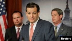 Thượng nghị sĩ Cộng hòa Ted Cruz (giữa) được xem là kiến trúc sư chính của vụ giằng co ngân sách một mất một còn.