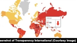 Transparency International xếp Việt Nam thứ 117/180 nước trong bảng xếp hạng về chỉ số tham nhũng năm 2018. Index 2018