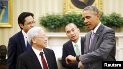 Tổng thống Mỹ Barack Obama trong cuộc gặp lịch sử với Tổng bí thư Nguyễn Phú Trọng tại Phòng Bầu dục tháng Bảy năm ngoái.