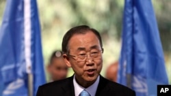 Tổng Thư ký LHQ Ban Ki Moon phát biểu trong chuyến thăm Dải Gaza hồi tháng 10/2014.