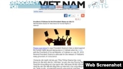 Thỉnh nguyện thư trên trang Democracy for Vietnam.