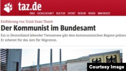 Bài viết trên nhận báo Taz với tựa đề "Người Cộng sản trong Văn phòng Liên bang" cho biết ông Hồ Ngọc Thắng là người nắm giữ các hồ sơ của người xin tị nạn ở Đức. TXT gửi hồ sơ xin tị nạn ở Đức trước khi bi bắt cóc đưa về Việt Nam.