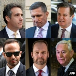 Từ trái hàng trên, Michael Cohen, cựu luật sư của TT Trump; Michael Flynn, cựu Cố vấn An ninh quốc gia, Paul Manafort, cựu Trưởng Ban Vận động tranh cử của ông Trump; Hàng dưới bên phải: Roger Stone, Cố vấn chính trị