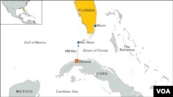 Bản đồ chặng đường bơi Havana-Florida của bà Diana Nyad