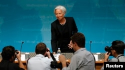 Giám đốc Điều hành Quỹ tiền tệ quốc tế IMF Christine Lagarde trong buổi thảo luận về nền kinh tế Hoa Kỳ ngày 16/06/2014