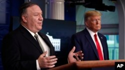 Ngoại trưởng Mỹ Mike Pompeo trong một sự kiện ở Nhà Trắng với Tổng thống Trump.